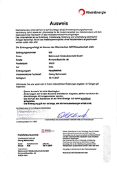 Unsere Installationszulassung der RheinEnergie Köln